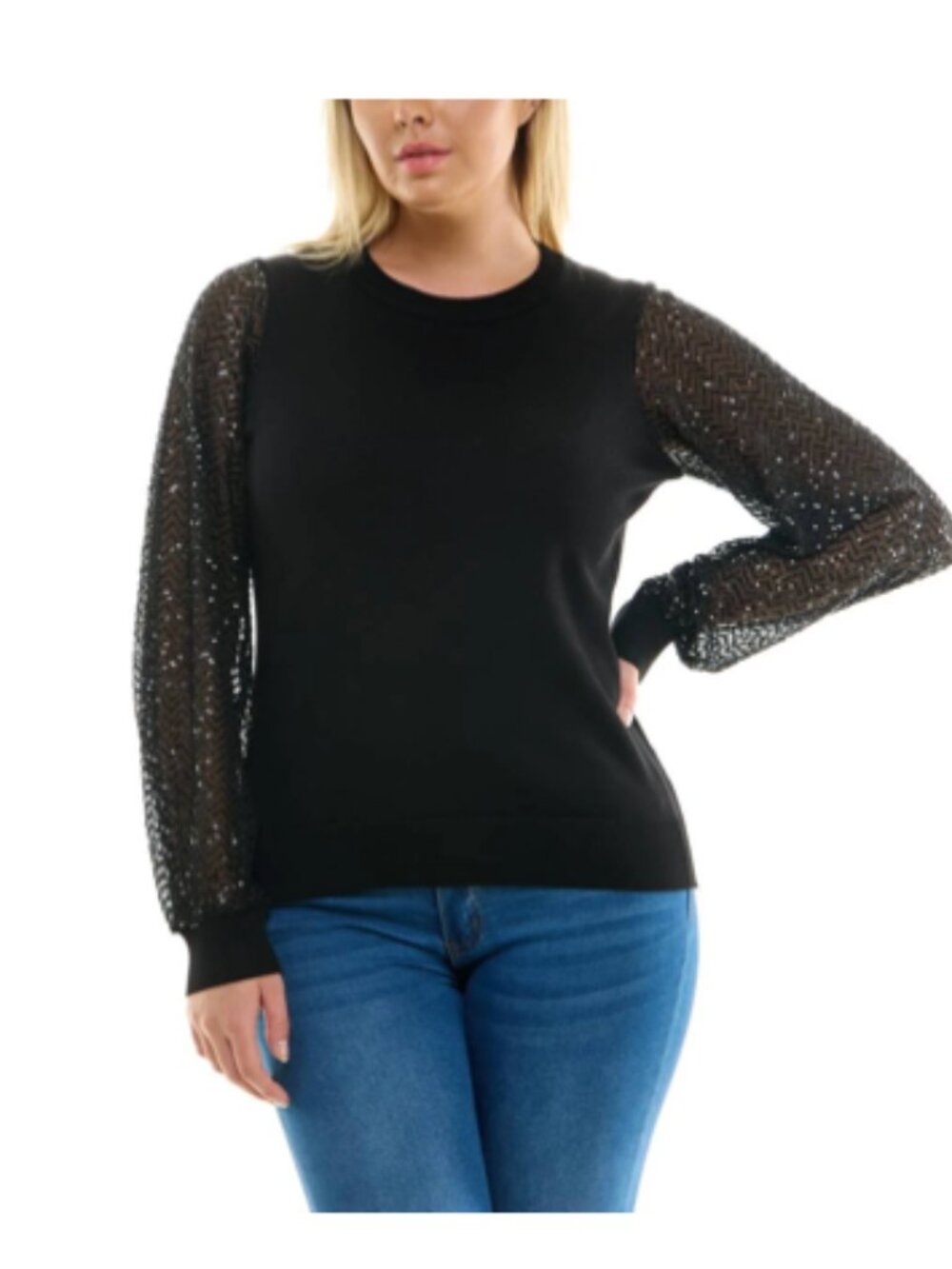 ZA & Rachel Black Sequin Sleeve Sweater Size 3X